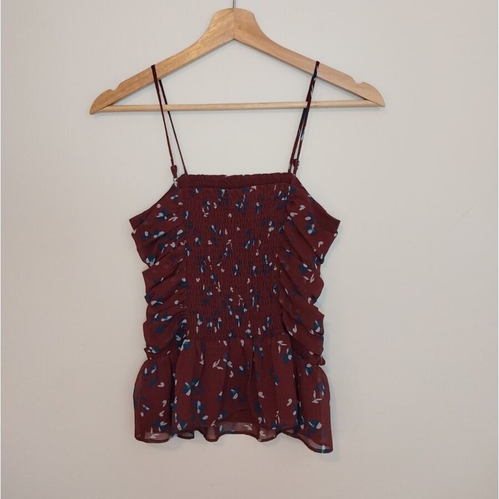 WAYF Devon Smocked Camisole Top Ruffle Burgendy Size XS - Picture 4 of 6